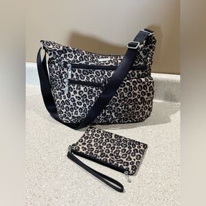 2pc Bundle BAGGALLINI Leopard PURSE Wristlet CROSSBODY Hobo